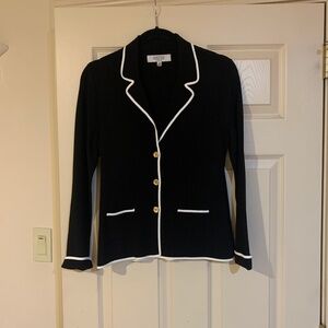 Kasper Separates Black/White Knit Cardigan Sweater sz XS